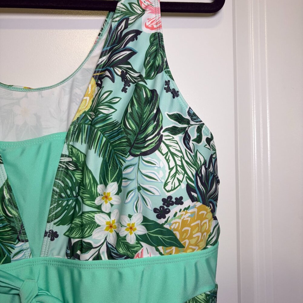 Women's Size 5X Aqua Tropical Print Swimwear Tankini Top - Picture 5 of 9